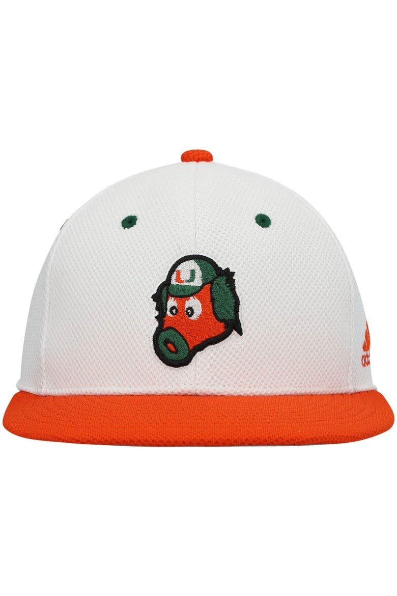 Men's adidas White Miami Hurricanes On-Field Baseball Fitted Hat, Alternate, color, White