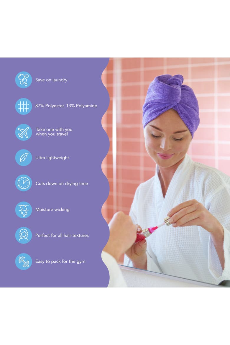 2 Pack Hair Towel Wraps, Microfiber for Straight, Wavy, Curly Hair, Alternate, color, Dark Purple & Light Purple
