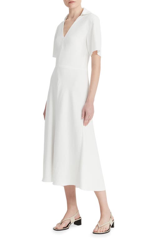 Vince Short-sleeve Zip-front Midi Polo Dress In White