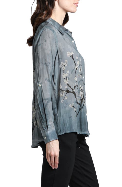 APNY APNY ABSTRACT PRINT ROLL TAB SLEEVE CHIFFON BUTTON-UP SHIRT