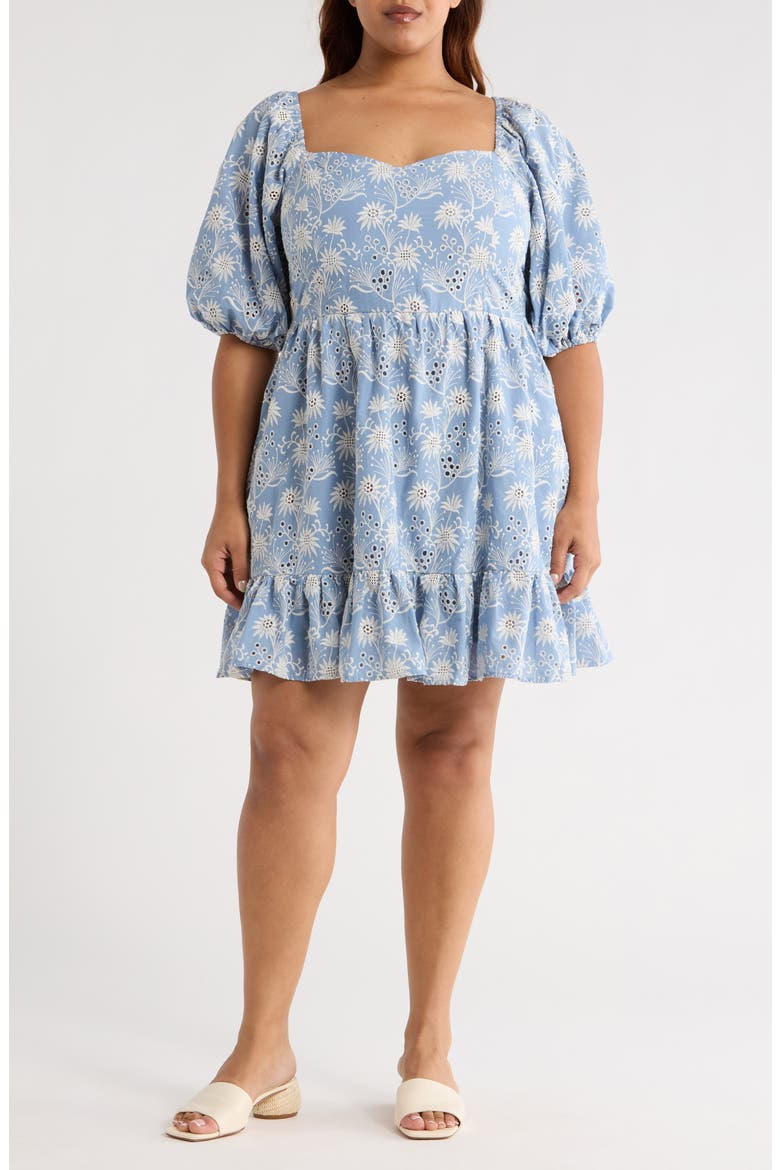 Evy Moonflower Cotton Eyelet Minidress, Main, color, LIGHT BLUE