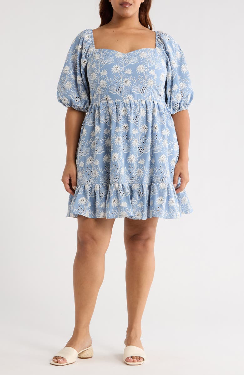 SUGARLIPS Evy Moonflower Cotton Eyelet Minidress, Main, color, Light Blue