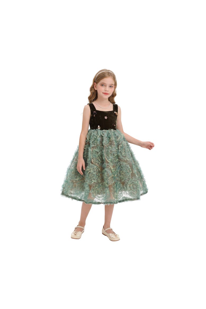 Bellina Velvet Tulle Dress, Alternate, color, Green