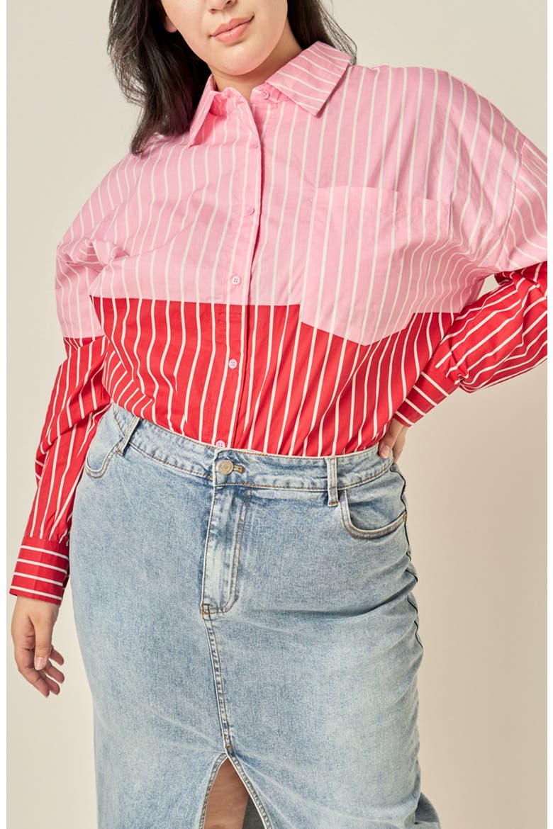 Colorblock Striped Shirt, Main, color, PINK/ RED