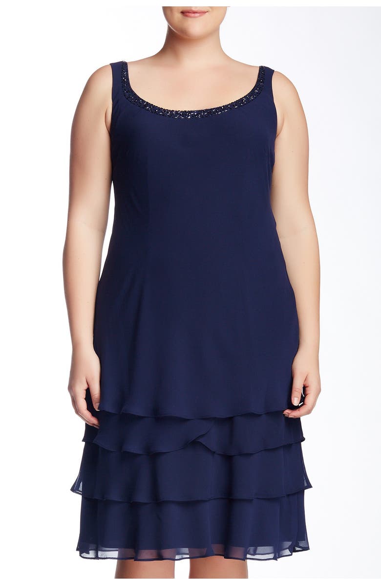 SLNY Embellished Tiered Dress with Jacket, Alternate, color, Navy