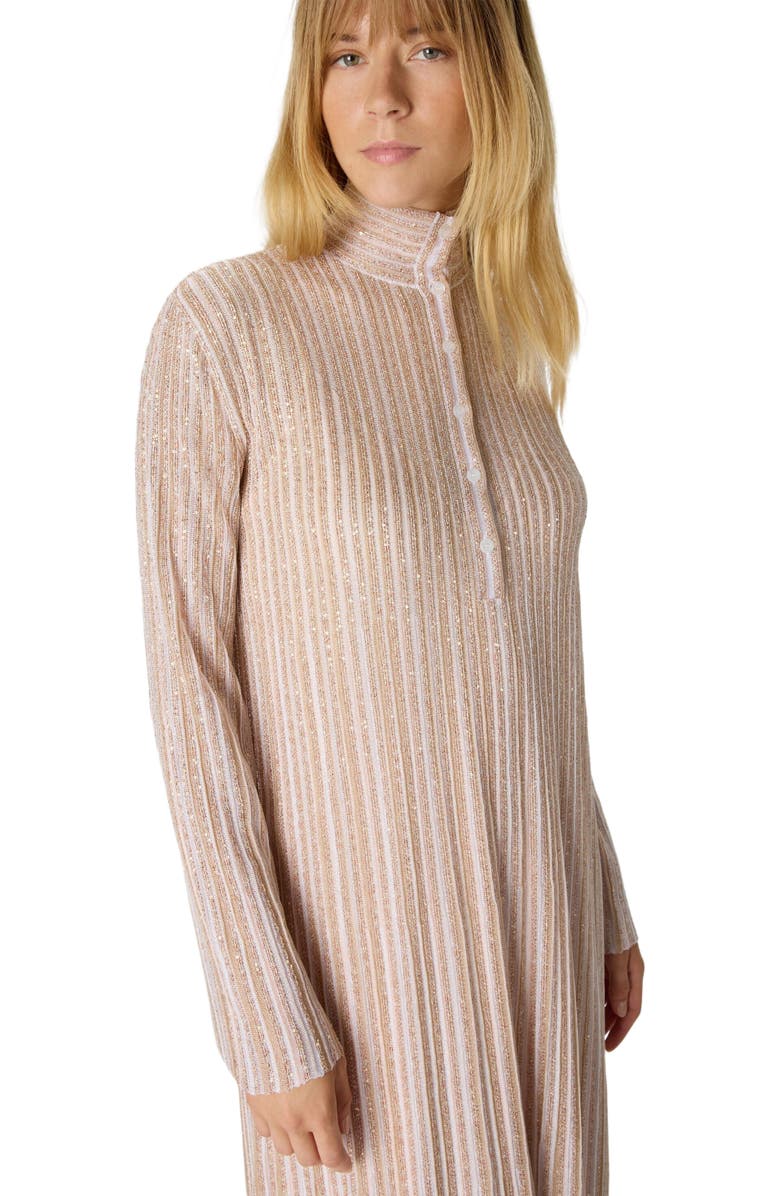 Missoni Long Button-down Dress With Lamé Stripes And Long Sleeves, Alternate, color, White