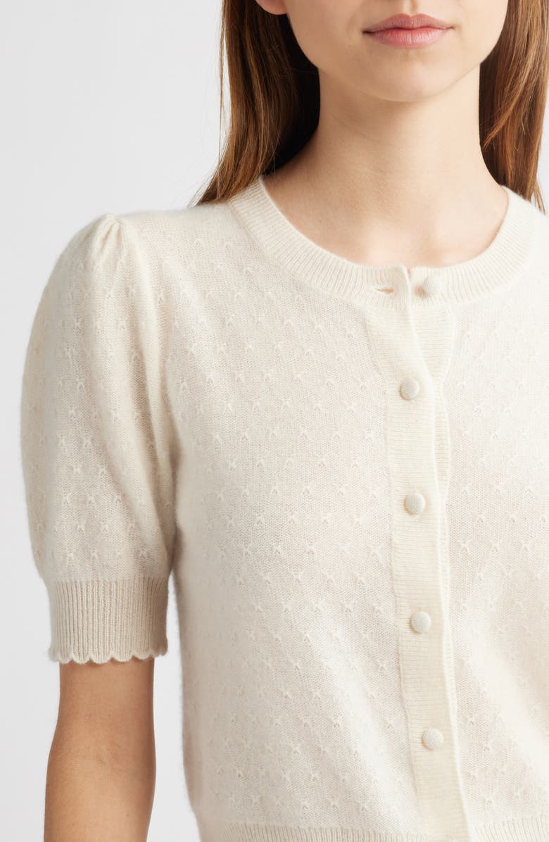 FRAME The Cashmere Pointelle Puff Sleeve Cardigan, Alternate, color, 