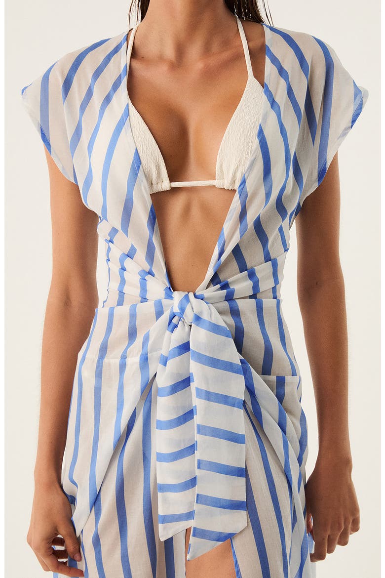 Sasha Tie Front Cotton Cover-Up Dress, Alternate, color, BLUE/ WHITE MULTI