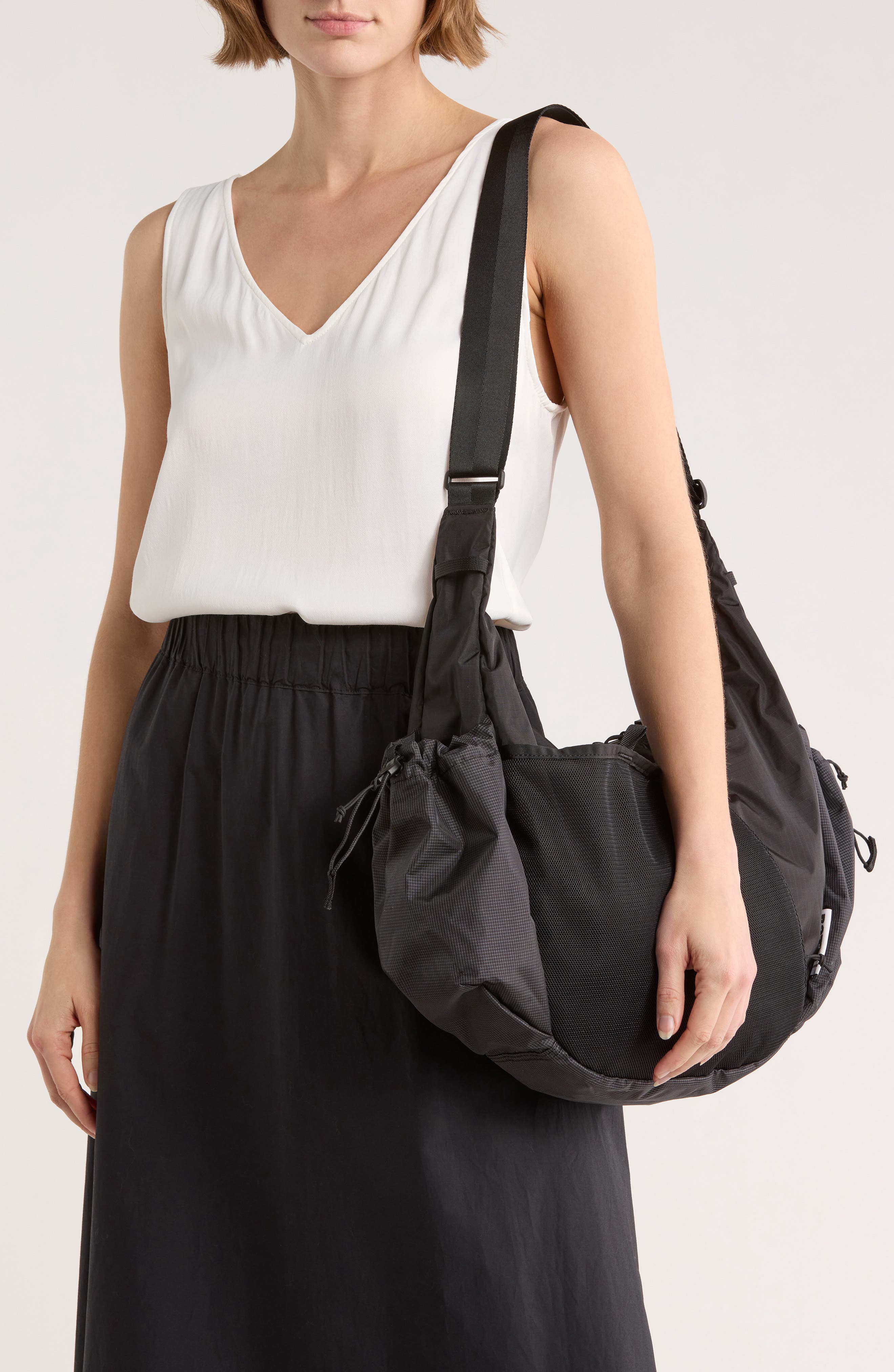 Baboon to the Moon Big Crescent Ripstop Crossbody Bag, Alternate, color, Black