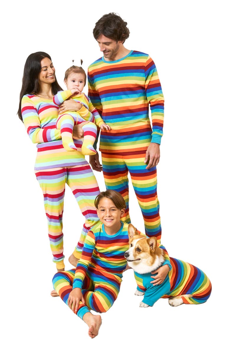 Leveret Kids Footed Striped Cotton Matching Family Pajamas, Alternate, color, Colorful Boys