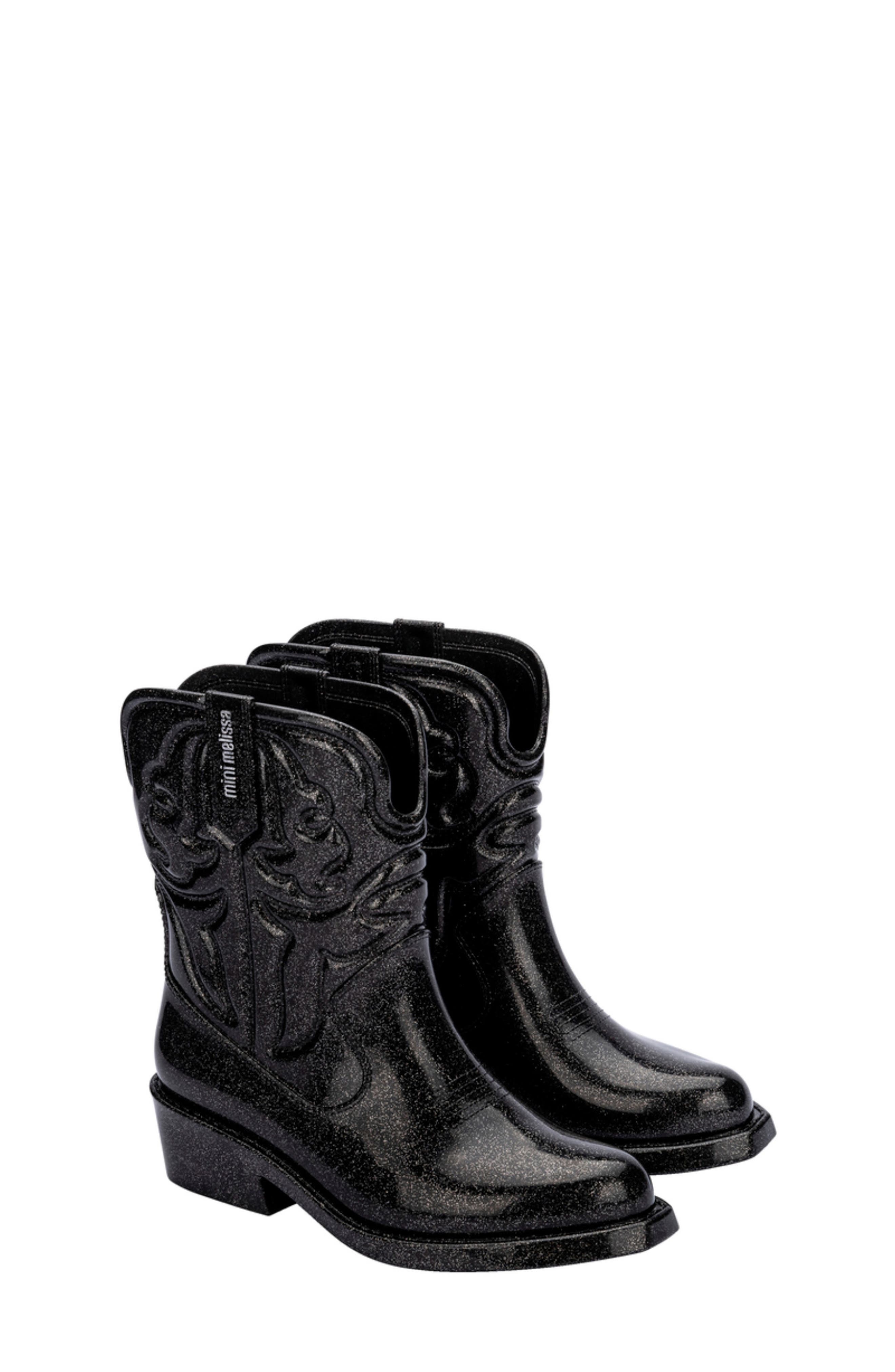 Mini Melissa Kids' Texas Western Boot, Main, color, Black Silver Glitter