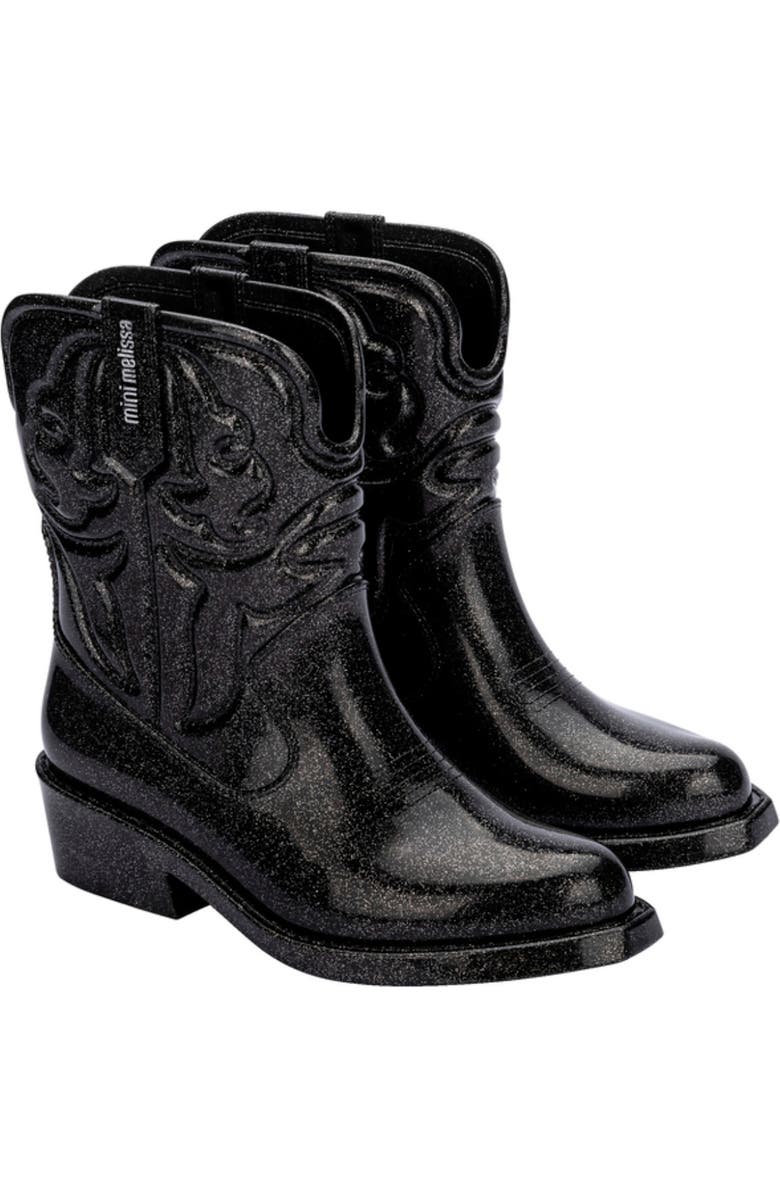 Mini Melissa Kids' Texas Western Boot, Main, color, Black Silver Glitter