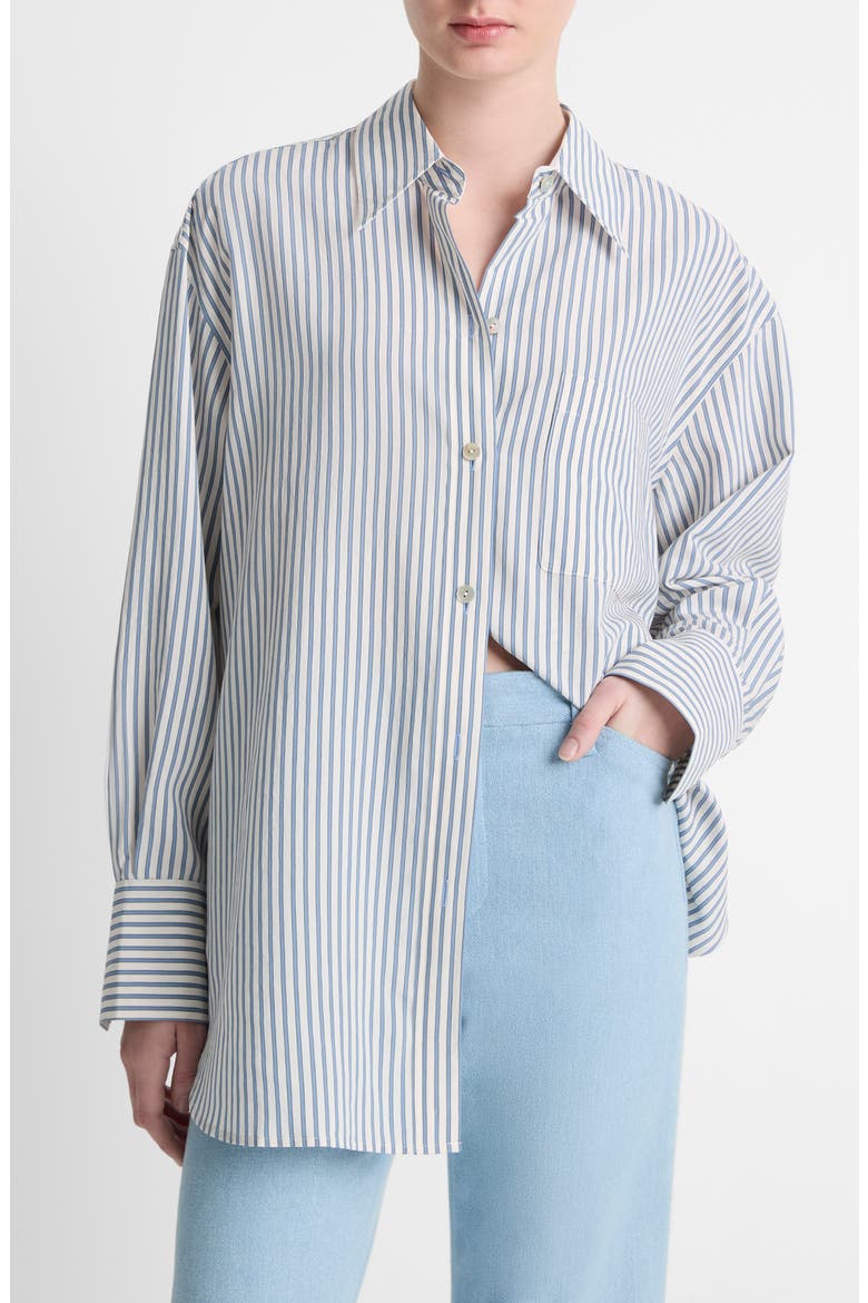 Furrow Stripe Button-Up Shirt, Main, color, BLUE/OFF WHITE