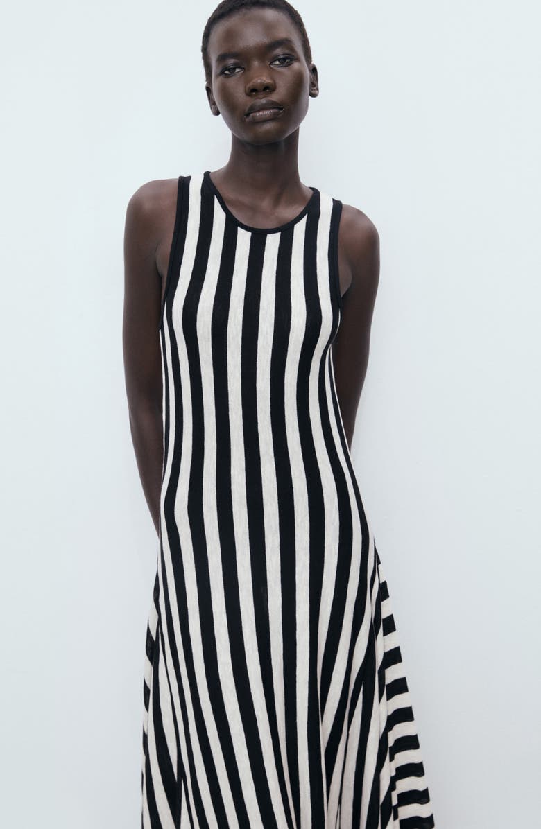 MANGO Asymmetric Sleeveless Knit Maxi Dress, Alternate, color, Black/White