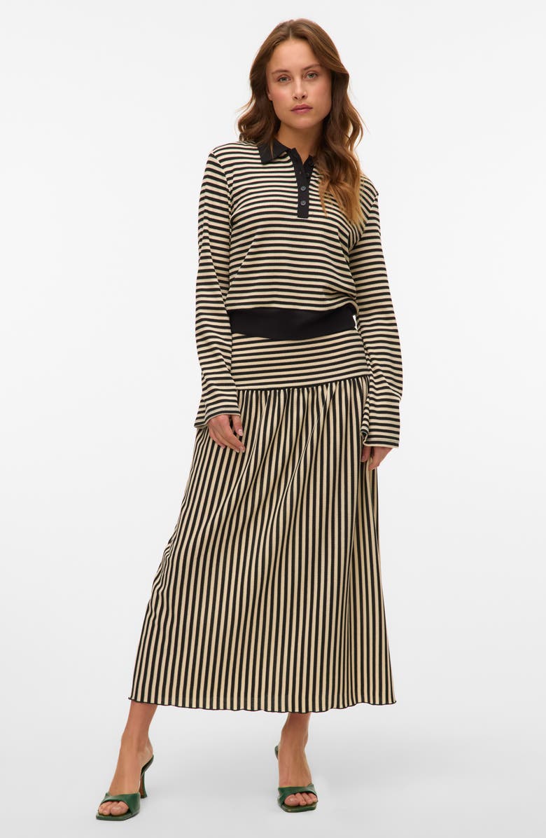 VERO MODA Isabella Stripe Knit Midi Skirt, Alternate, color, Black Stripes Birch