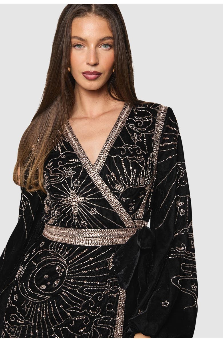 Coast Party Sequin Velvet Wrap Mini Dress, Alternate, color, Black