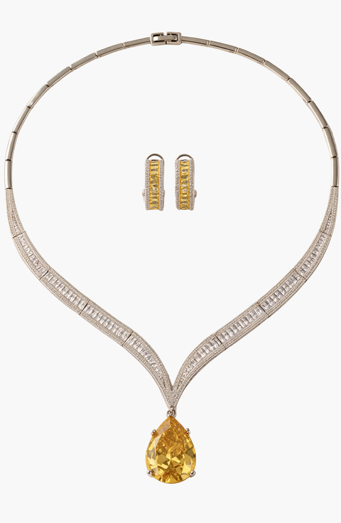 Crystal Teardrop Necklace And Matching Earring Set