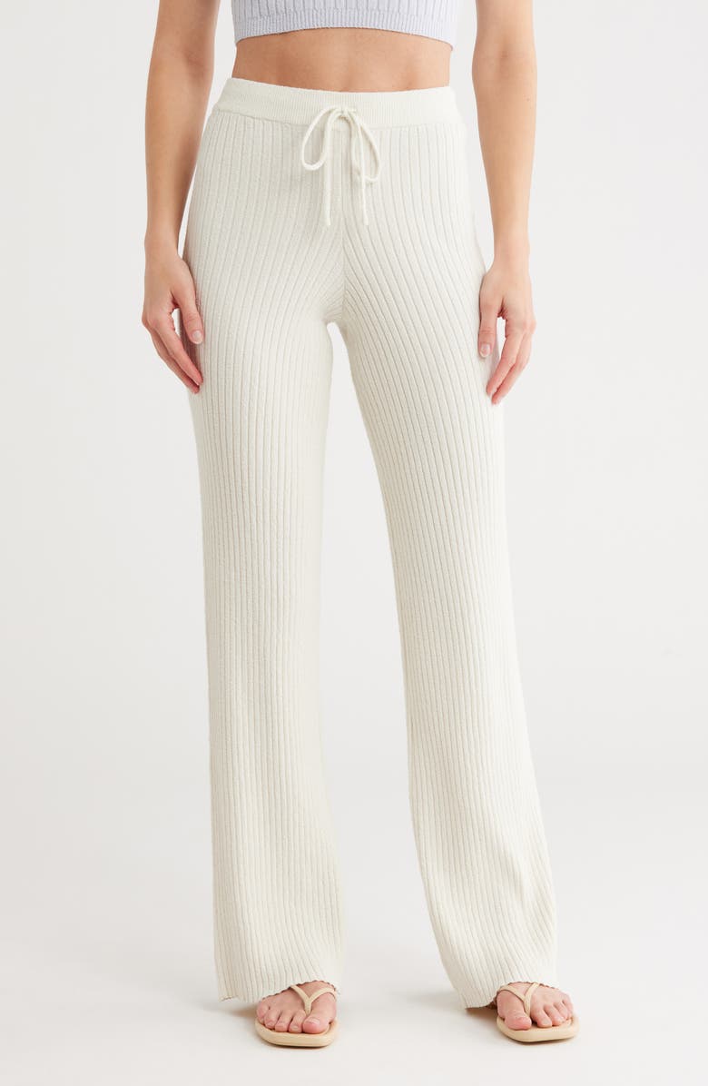 Good American Terry Rib Knit Wide Leg Pants, Main, color, Cloud White001