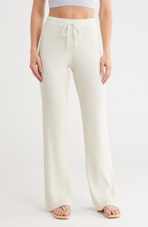 Terry Rib Knit Wide Leg Pants