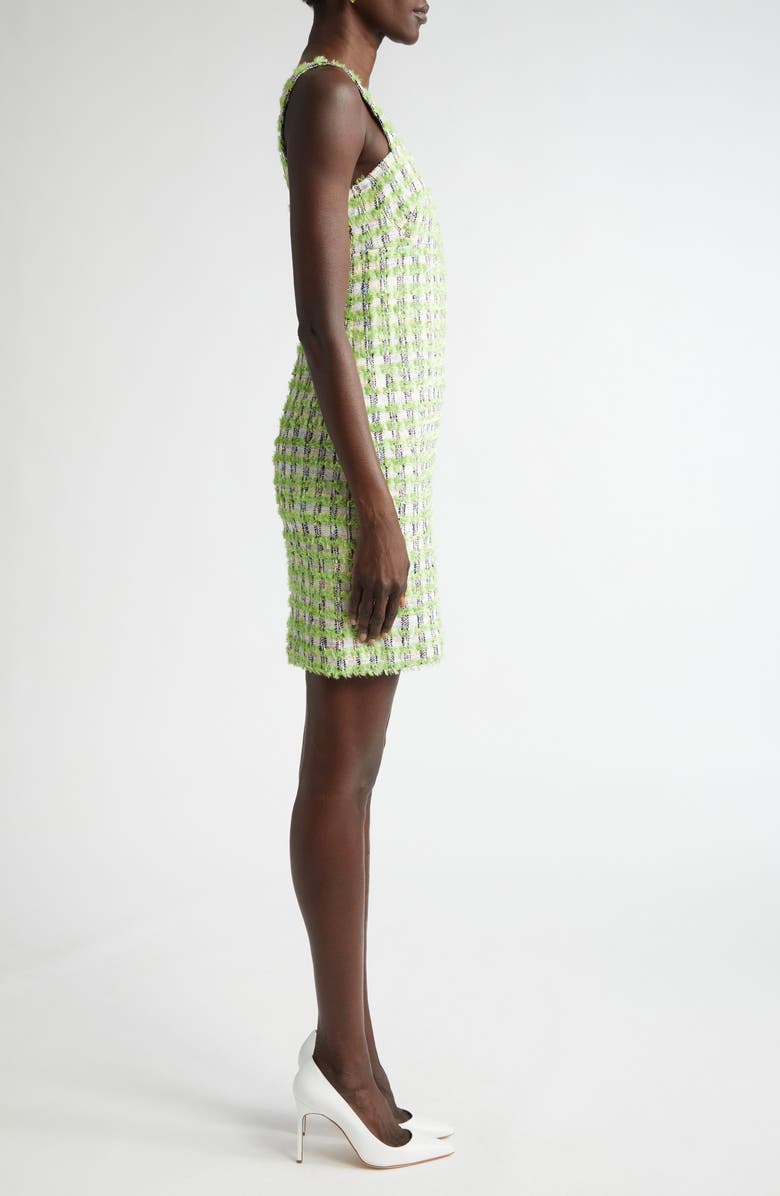 ST. JOHN Plaid Eyelash Tweed Sheath Minidress, Alternate, color, Cactus/ Ivory Multi