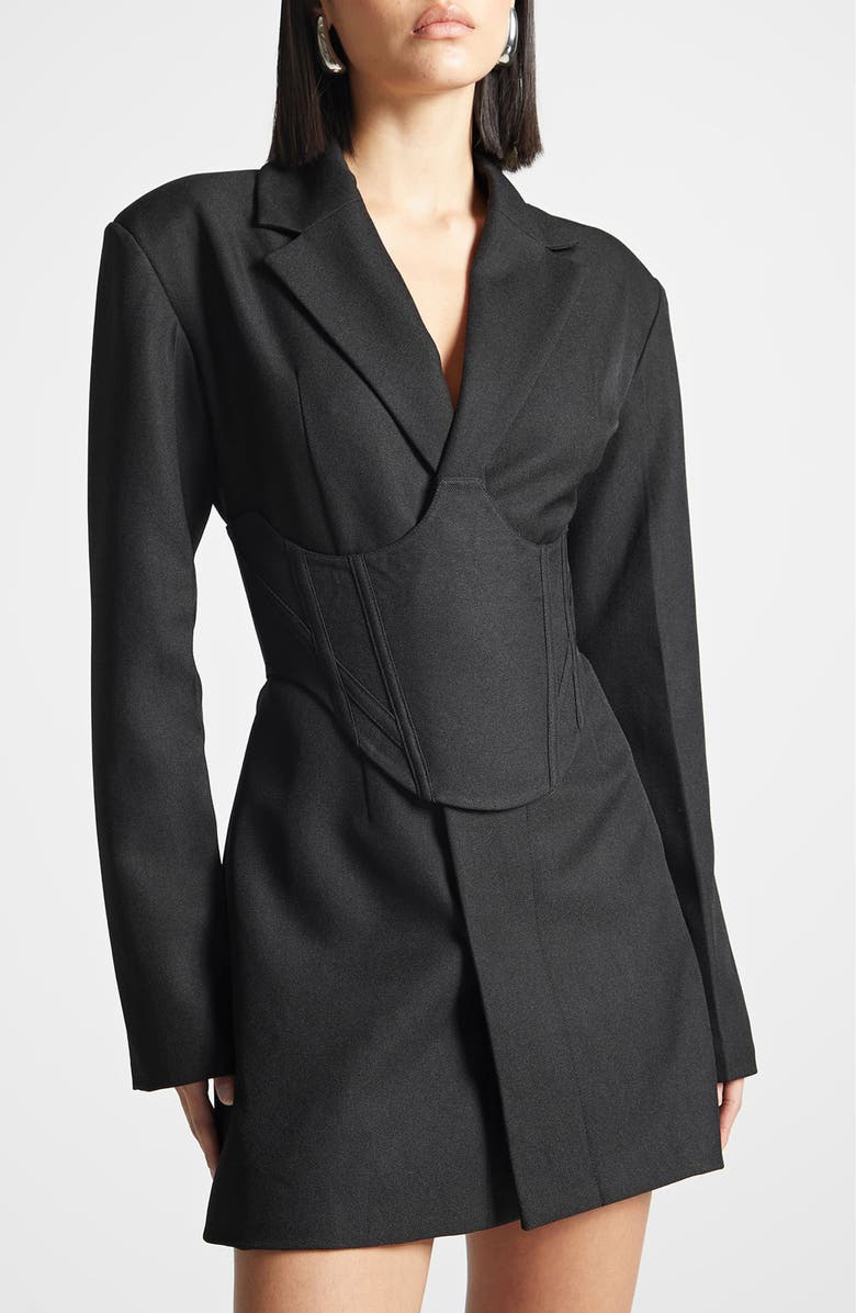 Manière De Voir Tailored Blazer Dress with Reversible Corset, Alternate, color, Black