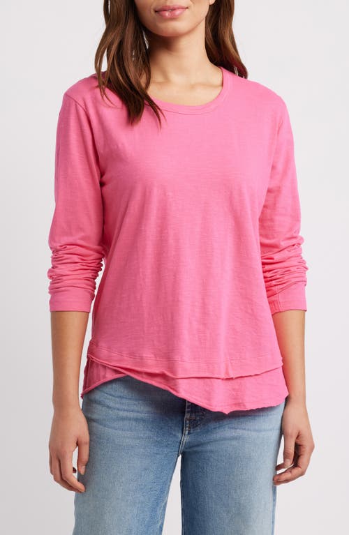 APNY Layered Hem Cotton Slub Top in Flamingo 