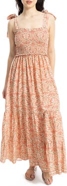 MAX STUDIO Tie Strap Smocked Tiered Sundress