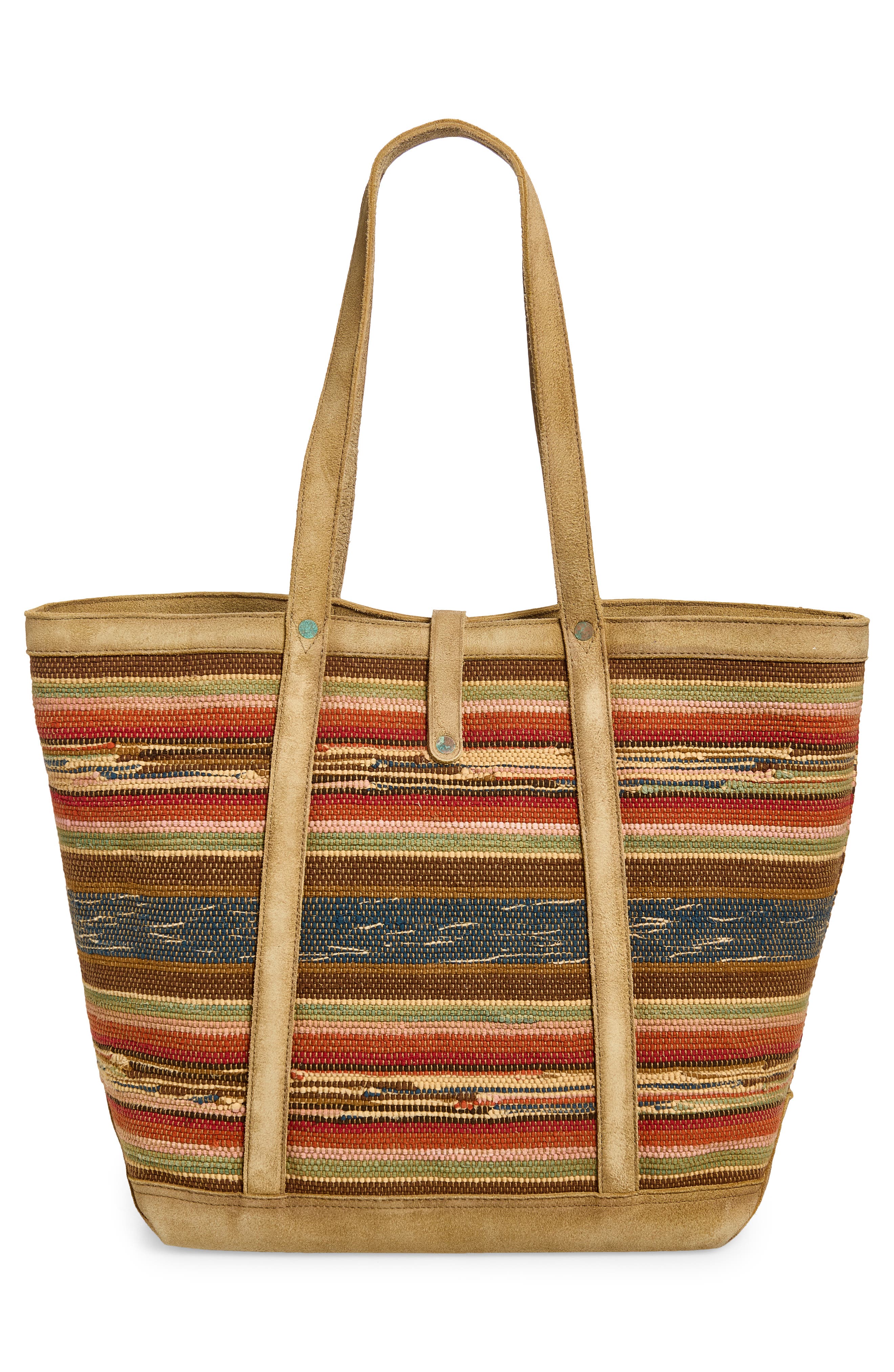 Double RL Suede Trim Jacquard Tote, Alternate, color, Multi/ Beige