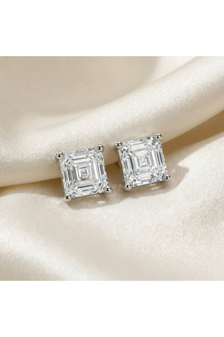 3.00Ct Asscher Cut Diamond Studs 14k Gold Lab Grown Earrings, Alternate, color, 14k White Gold