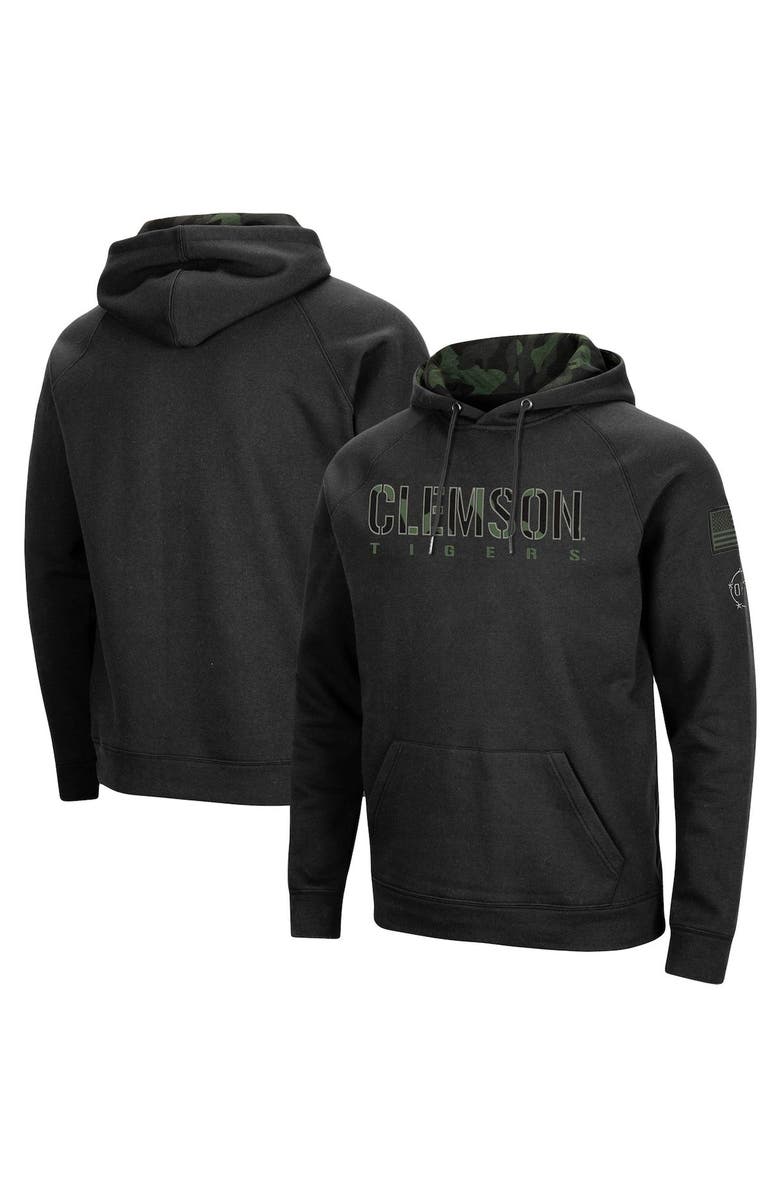 COLOSSEUM Men's Colosseum Black Clemson Tigers OHT Military Appreciation Camo Pullover Hoodie, Main, color, 