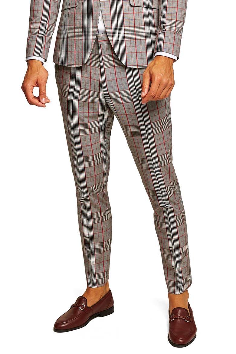 Muscle Fit Check Trousers, Main, color, GREY MULTI