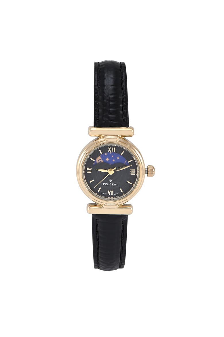 Petite Sun Moon Glossy Leather Watch- 25MM, Main, color, Black