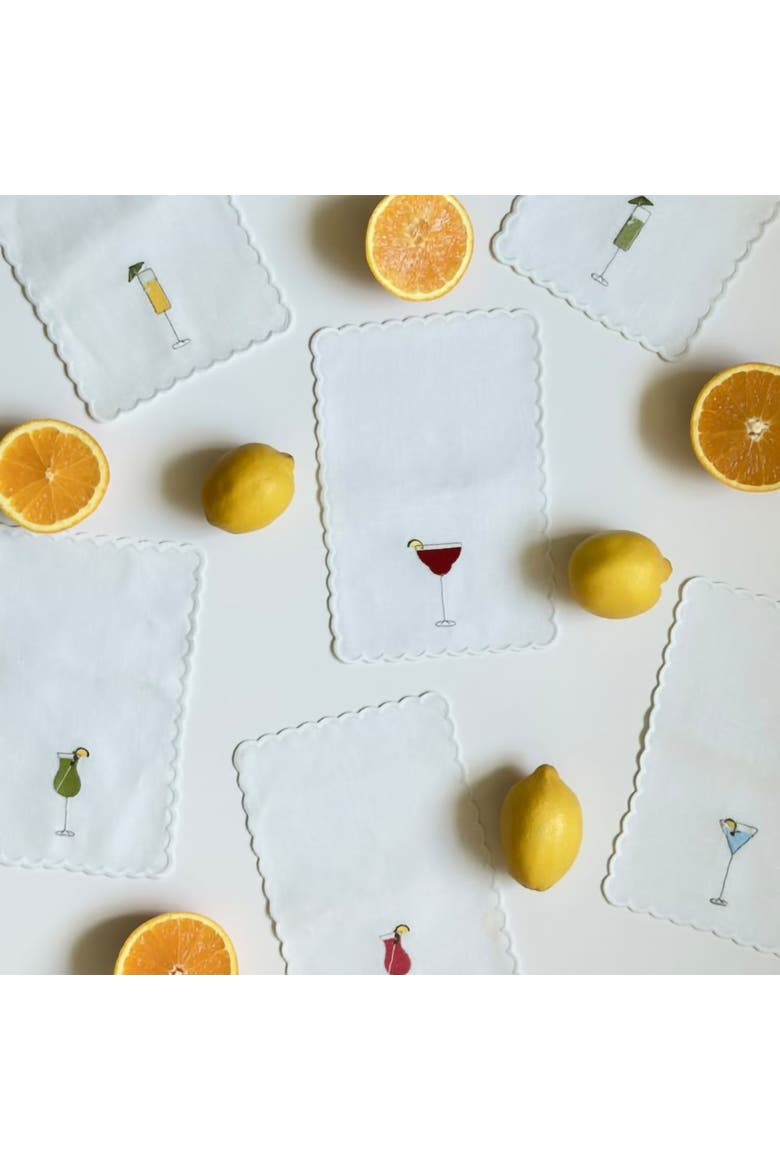 Embroidered Cocktail Napkin, Alternate, color, Ivory
