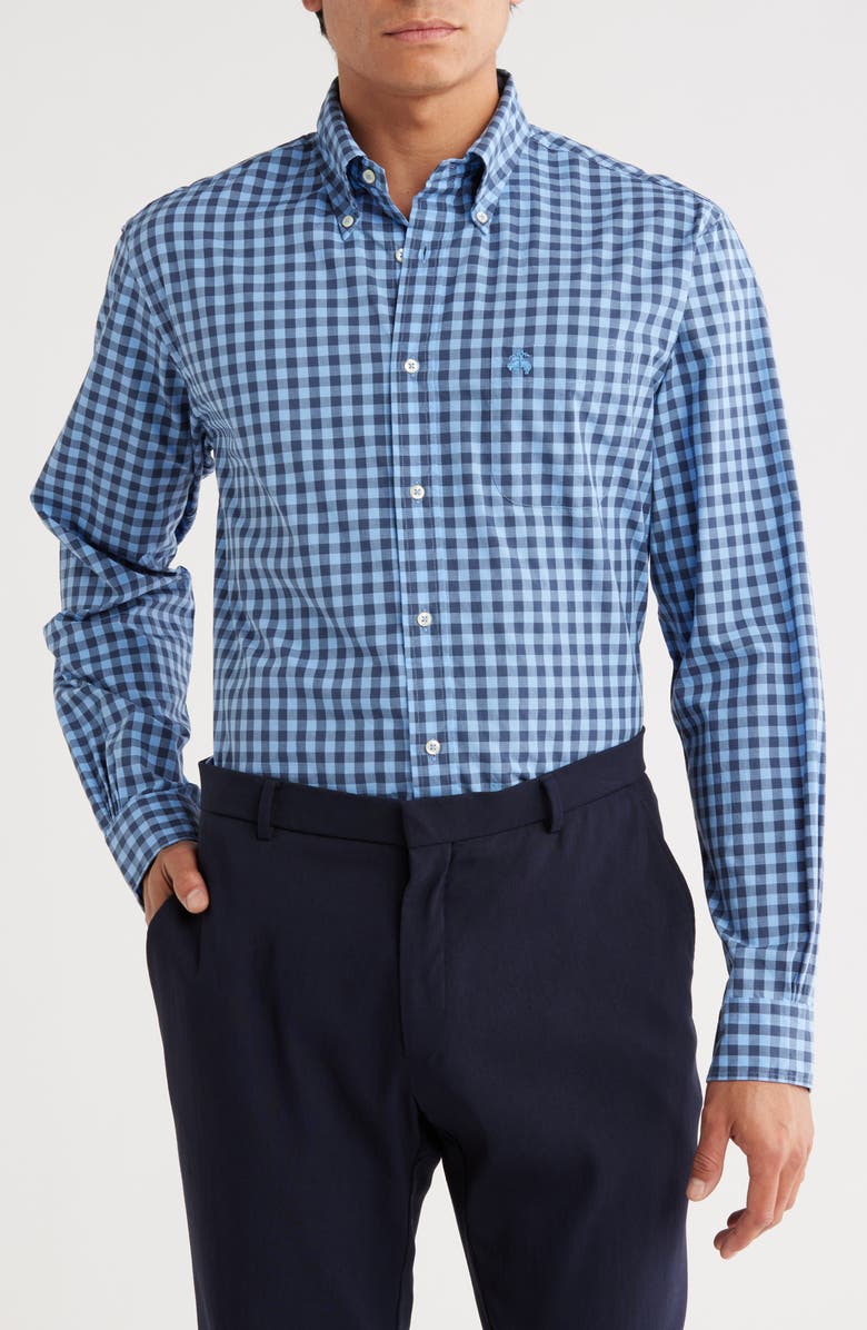 Brooks Brothers Regular Fit Gingham Cotton Button-Down Shirt, Main, color, Gingham Blues