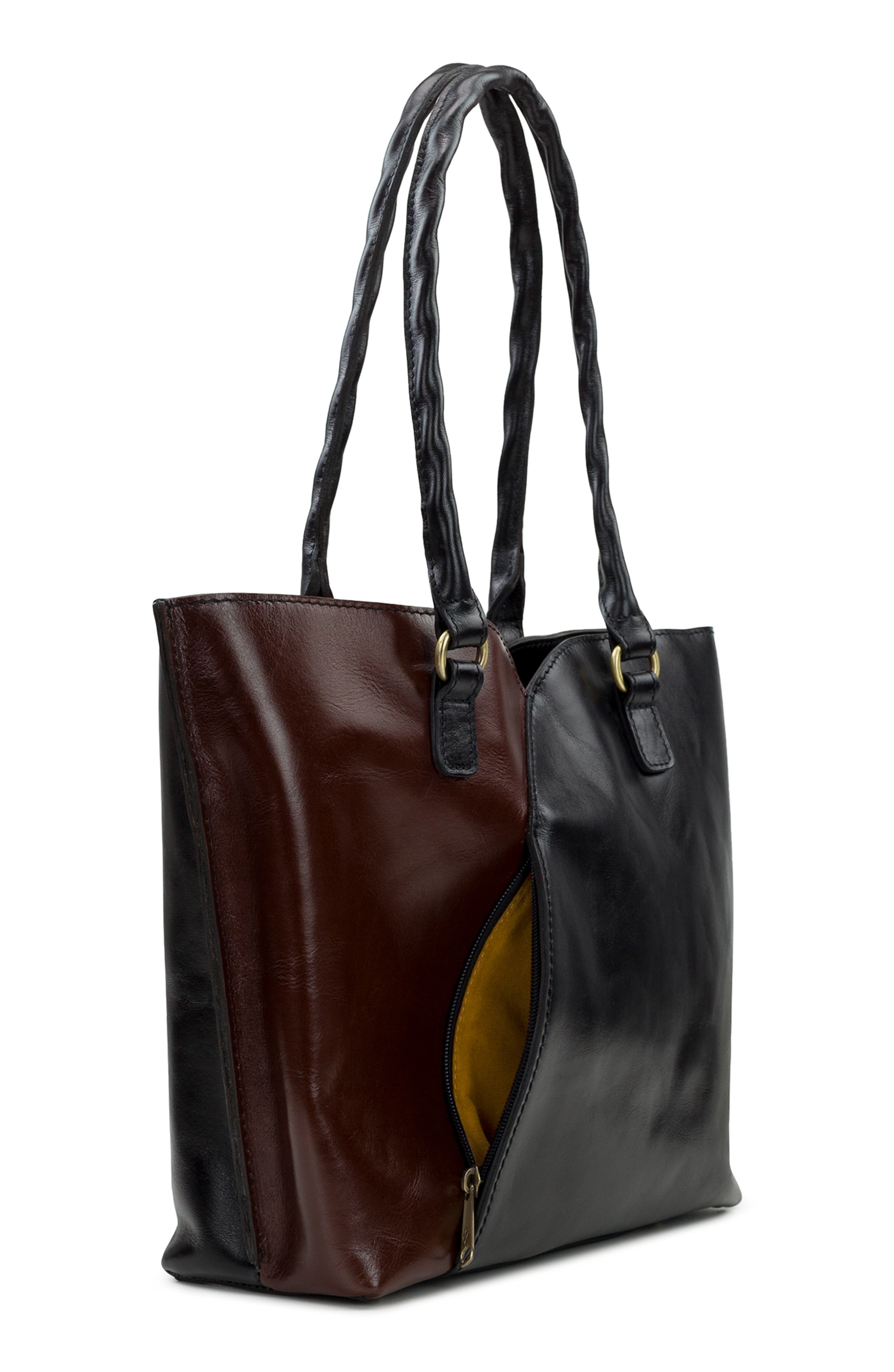 Patricia Nash Marion Colorblock Leather Tote Bag, Alternate, color, Black British Tan Colorblock