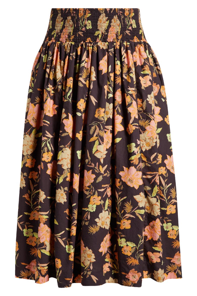 Floral Print Smocked Waist Skirt, Alternate, color, BURG- PINK JORDAN FLORAL