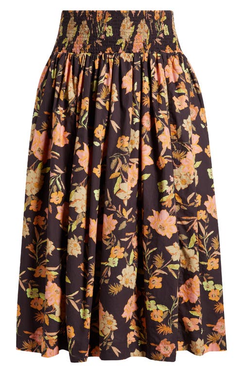 Treasure & Bond Floral Print Smocked Waist Skirt In Brown