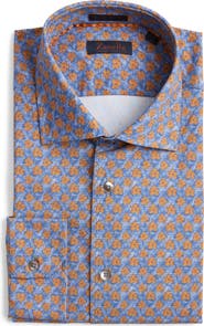 Zanella Flowers Floral Print Knit Nylon Blend Dress Shirt