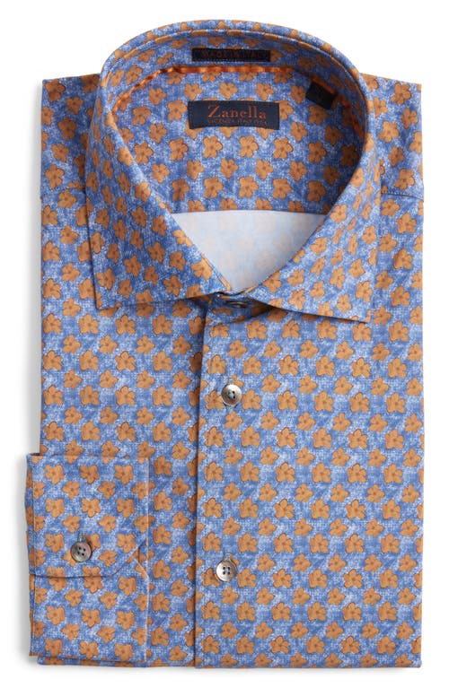 Zanella Flowers Floral Print Knit Nylon Blend Dress Shirt In Midnight Blue
