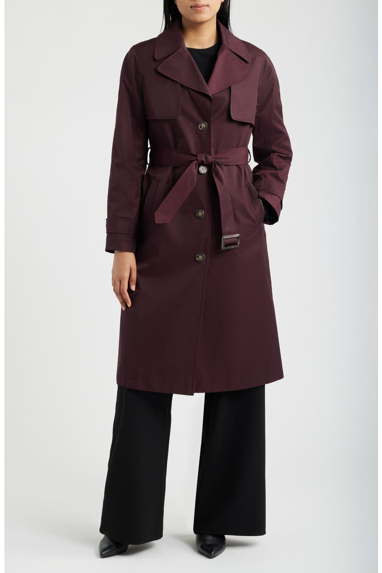 Back Button Cotton Blend Trench Coat, Main, color, PINOT NOIR
