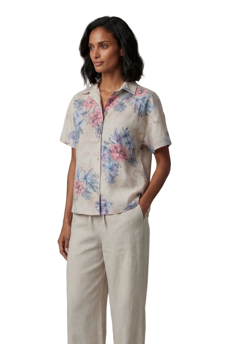 Exotic Floral Womens Relaxed Linen Printed Shirt, Alternate, color, EXOTIC FLORAL NATURAL