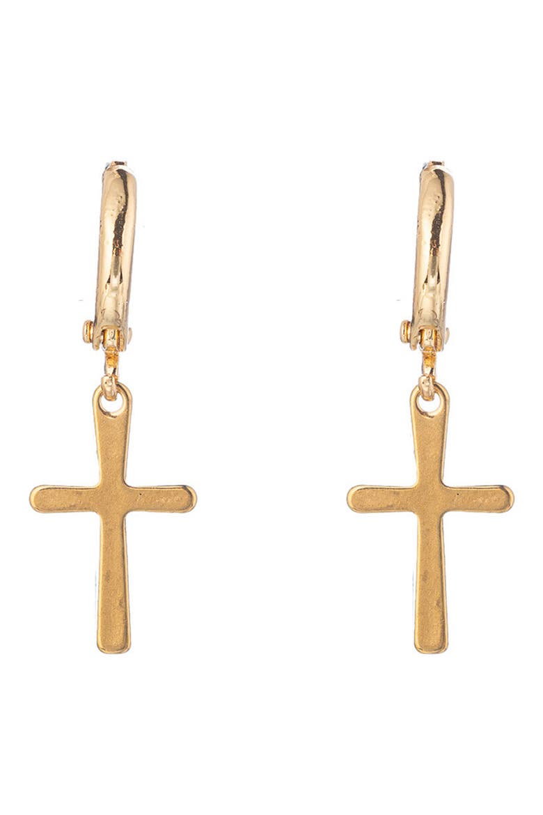 Cross Me Dainty Huggie Earrings, Main, color, GOLD