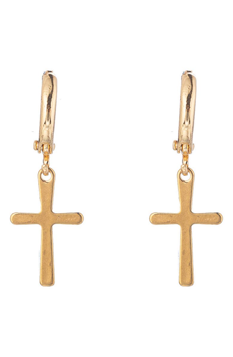EYE CANDY LOS ANGELES Cross Me Dainty Huggie Earrings, Main, color, Gold