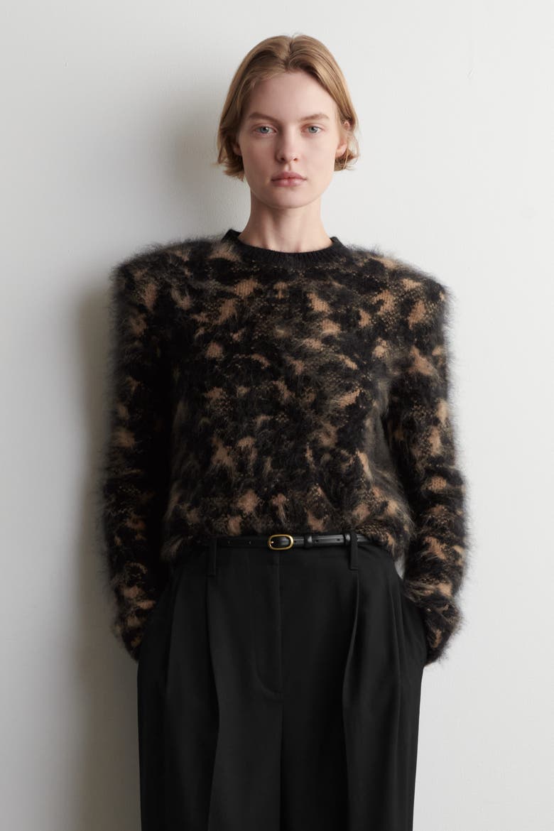 Animal Jacquard Merino Wool Sweater, Main, color, BLACK / BROWN