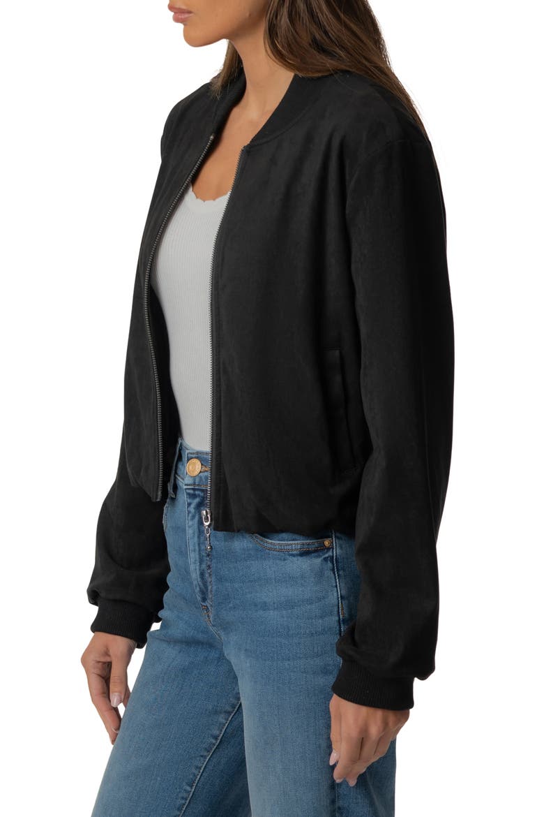 Kensie Faux Suede Bomber Jacket, Alternate, color, BLACK