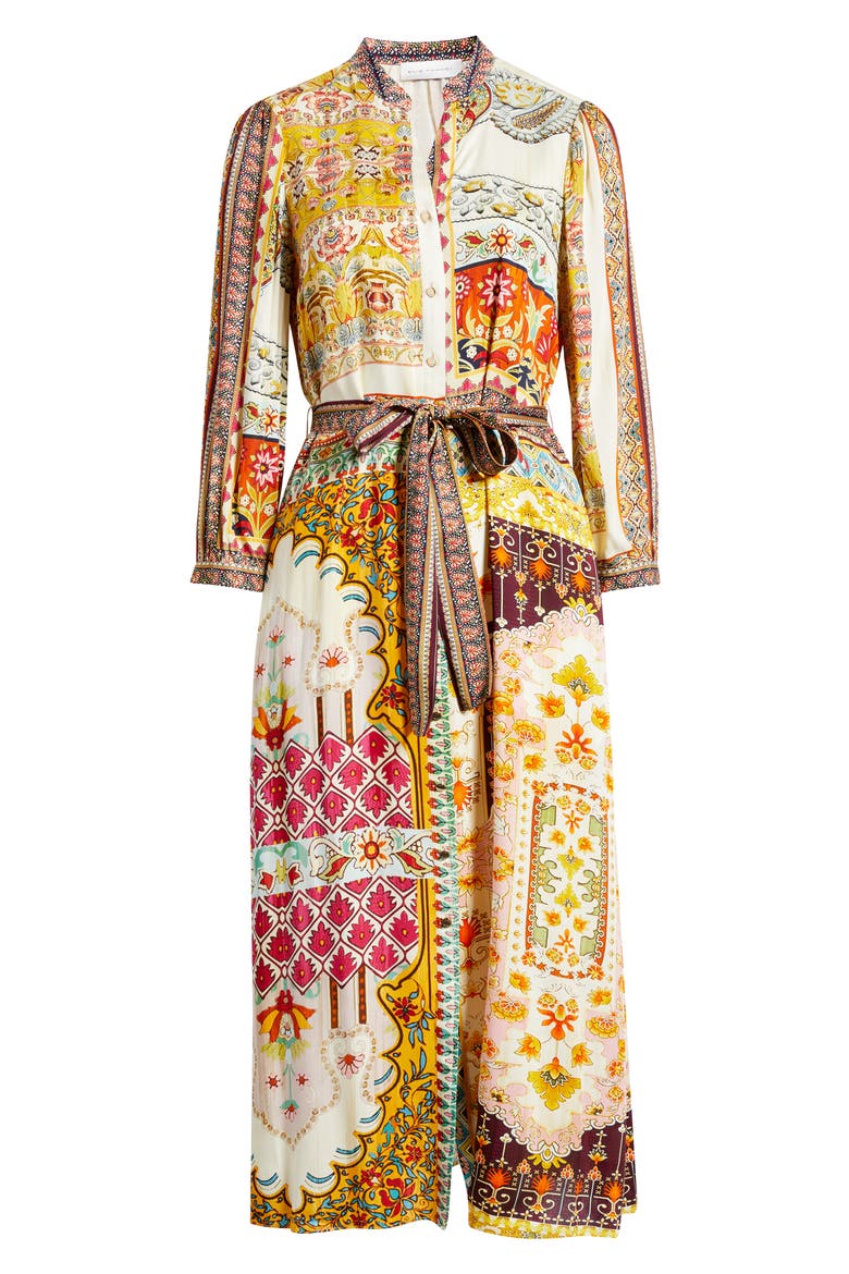 Fran Baroque Print Long Sleeve Tie Waist Silk Blend Shirtdress, Alternate, color, BAROQUE PRINT