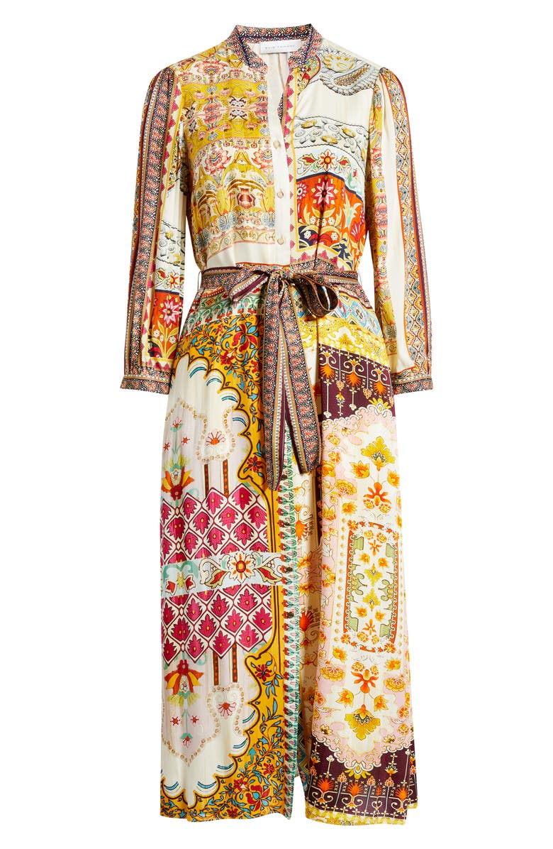 Elie Tahari Fran Baroque Print Long Sleeve Tie Waist Silk Blend Shirtdress, Main, color, 