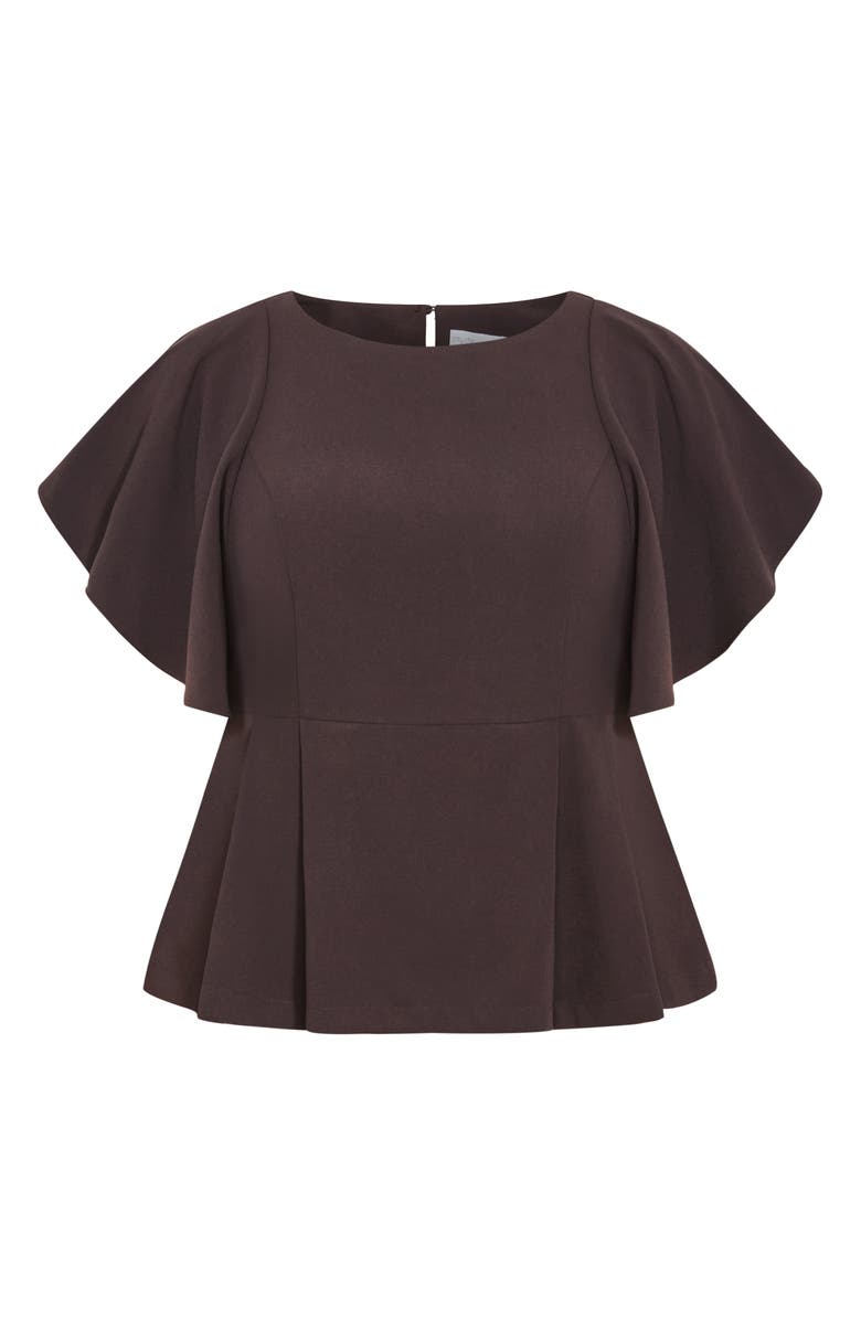 City Chic Flutter Sleeve Peplum Top, Alternate, color, Chocolate