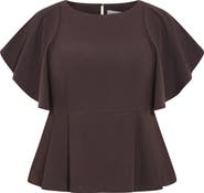 City Chic Flutter Sleeve Peplum Top