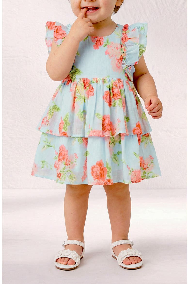 Rose Print Dress & Bloomers Set, Alternate, color, LIGHT BLUE
